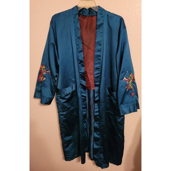 Oriental Robe with Dragon Embroidery Emerald Green Unisex - Picture 1 of 3